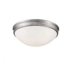 14 in. Wide 3-Light Brushed Nickel Flush Mount Bowl Ceiling Fixture with Glass Shade by Millennium Lighting