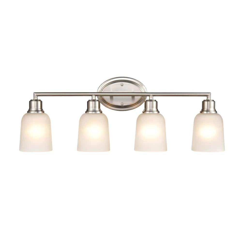 Amberle 28 in. 4-Light Brushed Nickel Vanity Light with Frosted White Glass Shade by Millennium Lighting 1 Amberle 28 in. 4-Light Brushed Nickel Vanity Light with Frosted White Glass Shade by Millennium Lighting