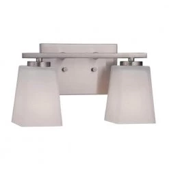 2-Light Brushed Nickel Vanity Light with Etched White Glass by Millennium Lighting