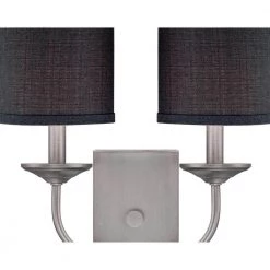 2-Light Pewter Wall Sconce with Charcoal Linen Shade by Millennium Lighting -Millennium Lighting Shop brushed pewter millennium lighting wall sconces 3112 bpw 4f 1000