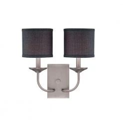 2-Light Pewter Wall Sconce with Charcoal Linen Shade by Millennium Lighting