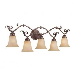 5-Light Burled Bronze/Silver Vanity Light with Florentine Scavo Glass by Millennium Lighting
