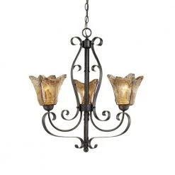 3-Light Burnished Gold Chandelier with Umber Swirl Glass by Millennium Lighting