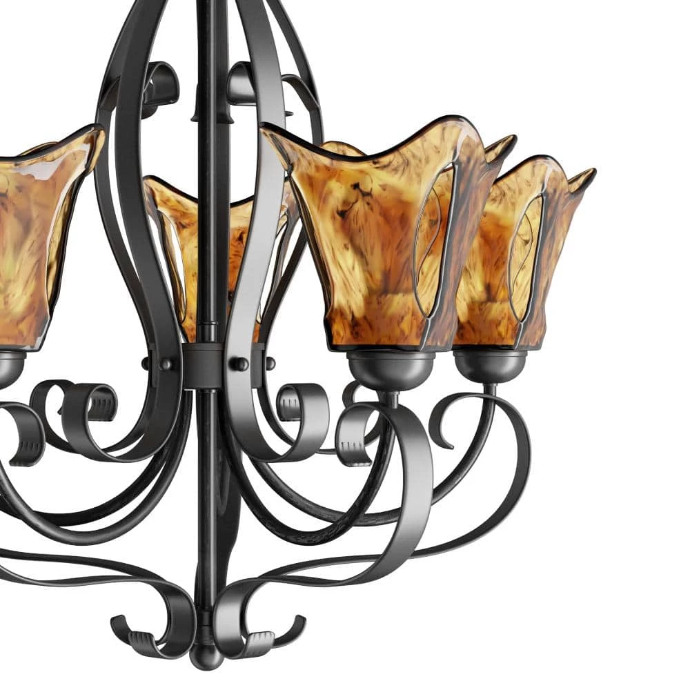 5-Light Burnished Gold Chandelier with Umber Swirl Glass by Millennium Lighting 5 5-Light Burnished Gold Chandelier with Umber Swirl Glass by Millennium Lighting - Image 5