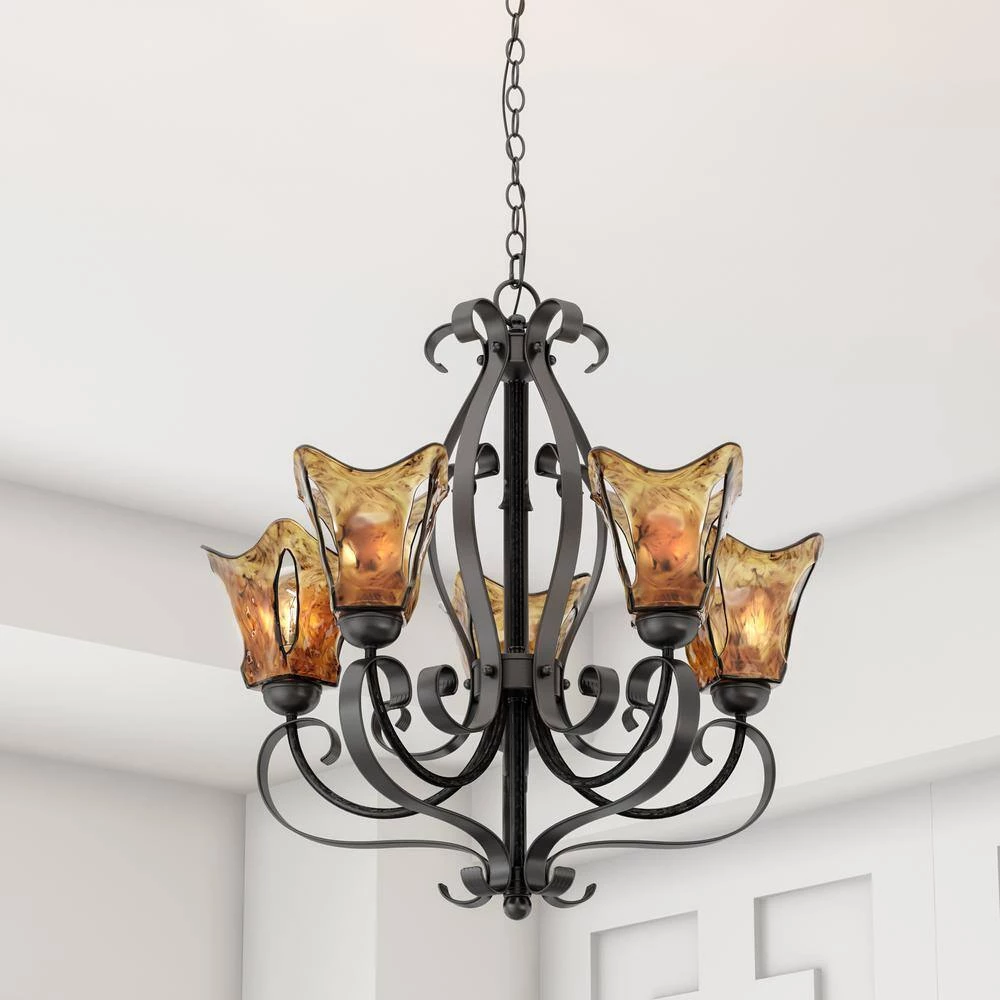 5-Light Burnished Gold Chandelier with Umber Swirl Glass by Millennium Lighting 3 5-Light Burnished Gold Chandelier with Umber Swirl Glass by Millennium Lighting - Image 3