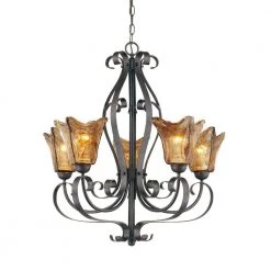 5-Light Burnished Gold Chandelier with Umber Swirl Glass by Millennium Lighting