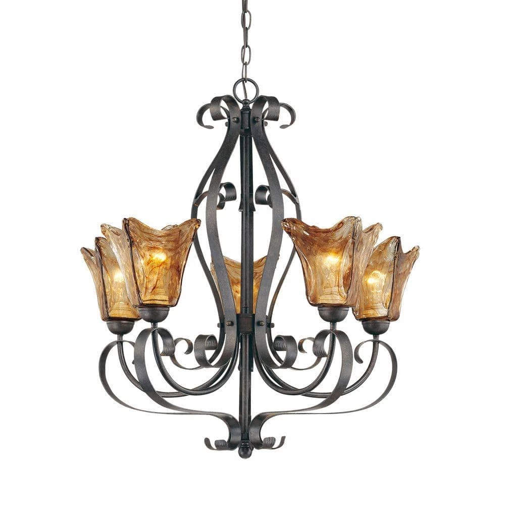 5-Light Burnished Gold Chandelier with Umber Swirl Glass by Millennium Lighting 1 5-Light Burnished Gold Chandelier with Umber Swirl Glass by Millennium Lighting