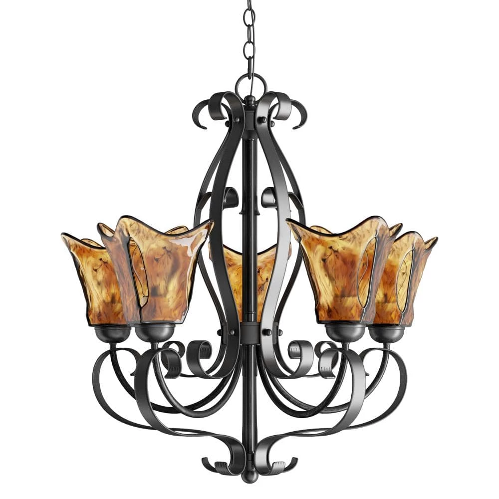 5-Light Burnished Gold Chandelier with Umber Swirl Glass by Millennium Lighting 4 5-Light Burnished Gold Chandelier with Umber Swirl Glass by Millennium Lighting - Image 4
