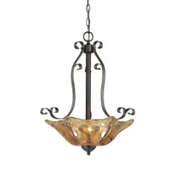 3-Light Burnished Gold Candle Pendant with Umber Swirl Glass by Millennium Lighting