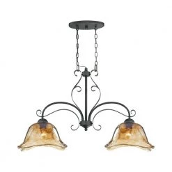 2-Light Burnished Gold Pendant with Umber Swirl Glass by Millennium Lighting