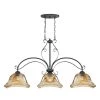 3-Light Burnished Gold Island Pendant with Umber Swirl Glass by Millennium Lighting