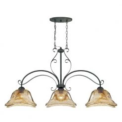 3-Light Burnished Gold Island Pendant with Umber Swirl Glass by Millennium Lighting