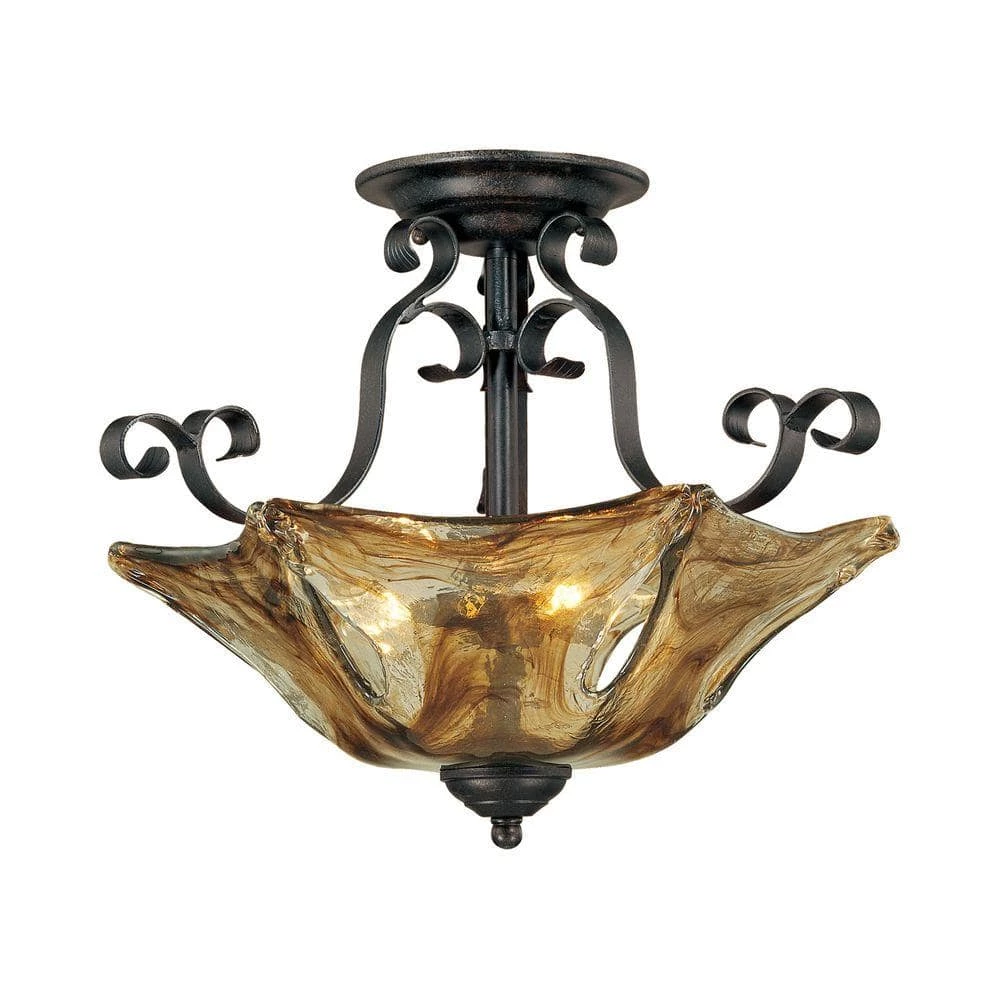 3-Light Burnished Gold Semi Flush Mount with Umber Swirl Glass by Millennium Lighting 1 3-Light Burnished Gold Semi Flush Mount with Umber Swirl Glass by Millennium Lighting