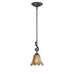 1-Light Burnished Gold Pendant with Umber Swirl Glass by Millennium Lighting