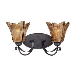 2-Light Burnished Gold Vanity Light with Umber Swirl Glass by Millennium Lighting