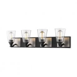 4-Light 33 in. Wide Matte Black/Brushed Pewter Bathroom Vanity Light with Seedy Glass by Millennium Lighting