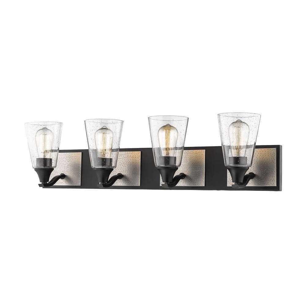 4-Light 33 in. Wide Matte Black/Brushed Pewter Bathroom Vanity Light with Seedy Glass by Millennium Lighting 1 4-Light 33 in. Wide Matte Black/Brushed Pewter Bathroom Vanity Light with Seedy Glass by Millennium Lighting