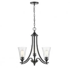 Natalie 23 in. 3-Light Matte Black Chandelier Light with Clear Seeded Shade by Millennium Lighting