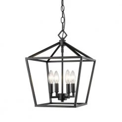 4-Light 12 in. W Matte Black Taper Candle Pendant by Millennium Lighting