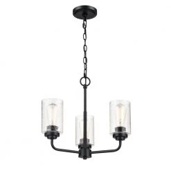 Moven 3-Light 18 in. Matte Black Chandelier with Clear Seeded Glass by Millennium Lighting