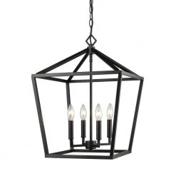 4-Light 16 in. Wide Matte Black Taper Candle Pendant by Millennium Lighting