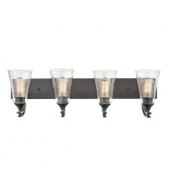 Natalie 32 in. 4-Light Matte Black Bathroom Vanity Light with Clear Seeded Shade by Millennium Lighting