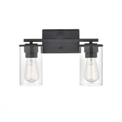 Verlana 14 in. 2-Light Matte Black Bathroom Vanity Light with Clear Glass Shade by Millennium Lighting