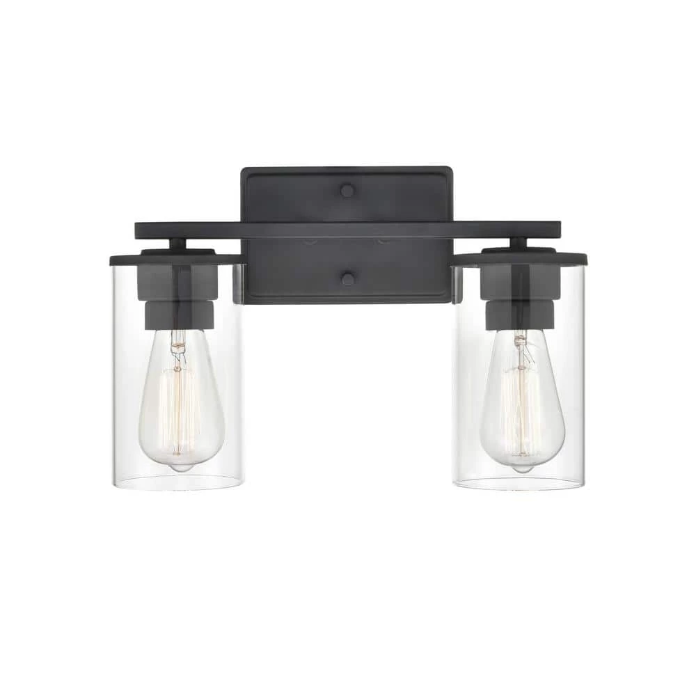 Verlana 14 in. 2-Light Matte Black Bathroom Vanity Light with Clear Glass Shade by Millennium Lighting 2 Verlana 14 in. 2-Light Matte Black Bathroom Vanity Light with Clear Glass Shade by Millennium Lighting - Image 2