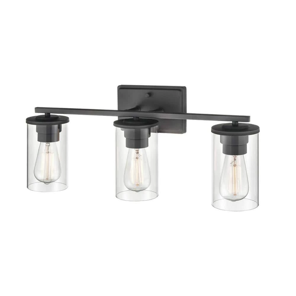 Verlana 22 in. 3-Light Matte Black Bathroom Vanity Light with Clear Glass Shade by Millennium Lighting 4 Verlana 22 in. 3-Light Matte Black Bathroom Vanity Light with Clear Glass Shade by Millennium Lighting - Image 4
