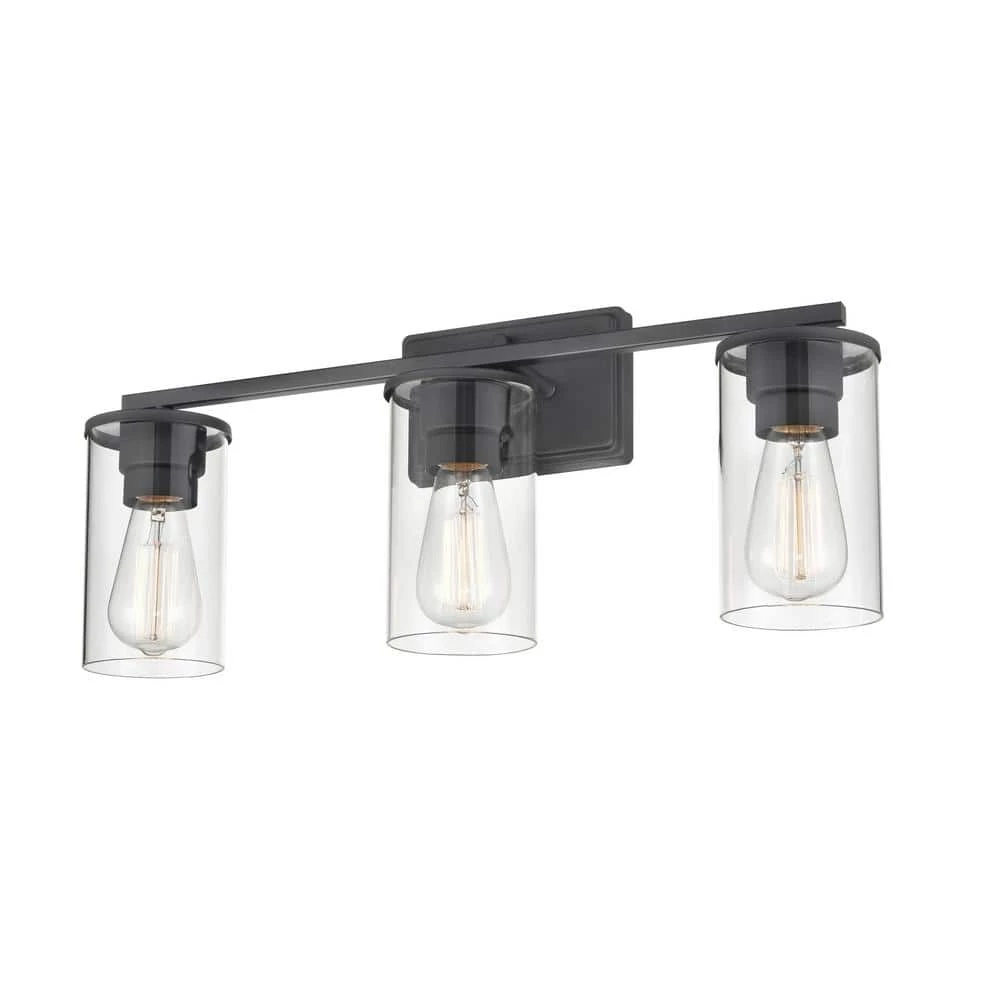 Verlana 22 in. 3-Light Matte Black Bathroom Vanity Light with Clear Glass Shade by Millennium Lighting 3 Verlana 22 in. 3-Light Matte Black Bathroom Vanity Light with Clear Glass Shade by Millennium Lighting - Image 3