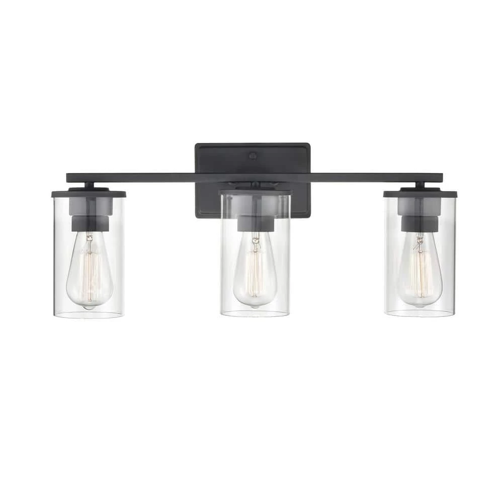 Verlana 22 in. 3-Light Matte Black Bathroom Vanity Light with Clear Glass Shade by Millennium Lighting 1 Verlana 22 in. 3-Light Matte Black Bathroom Vanity Light with Clear Glass Shade by Millennium Lighting