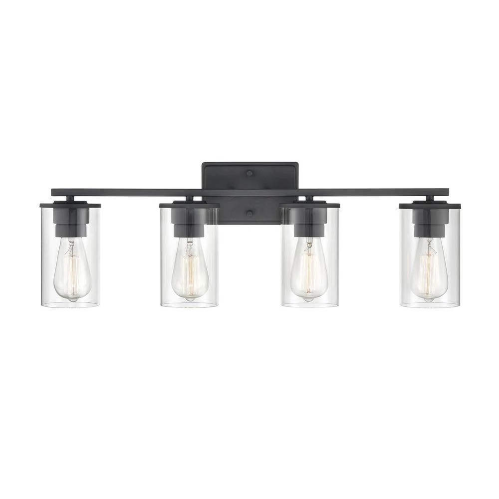 Verlana 27.625 in. 4-Light Matte Black Bathroom Vanity Light with Clear Glass Shade by Millennium Lighting 5 Verlana 27.625 in. 4-Light Matte Black Bathroom Vanity Light with Clear Glass Shade by Millennium Lighting - Image 5