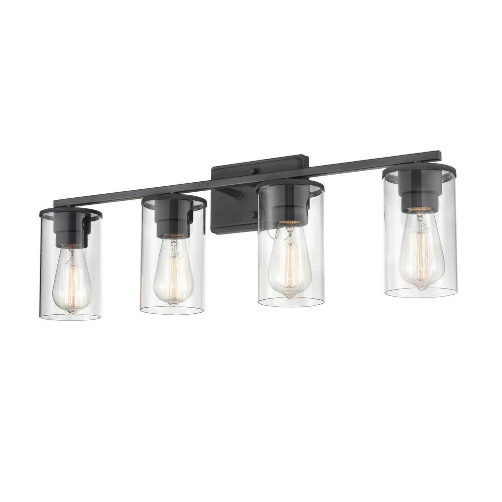 Verlana 27.625 in. 4-Light Matte Black Bathroom Vanity Light with Clear Glass Shade by Millennium Lighting 3 Verlana 27.625 in. 4-Light Matte Black Bathroom Vanity Light with Clear Glass Shade by Millennium Lighting - Image 3