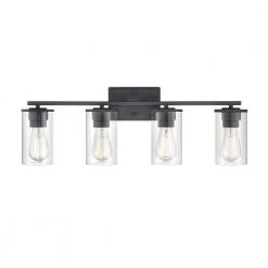Verlana 27.625 in. 4-Light Matte Black Bathroom Vanity Light with Clear Glass Shade by Millennium Lighting