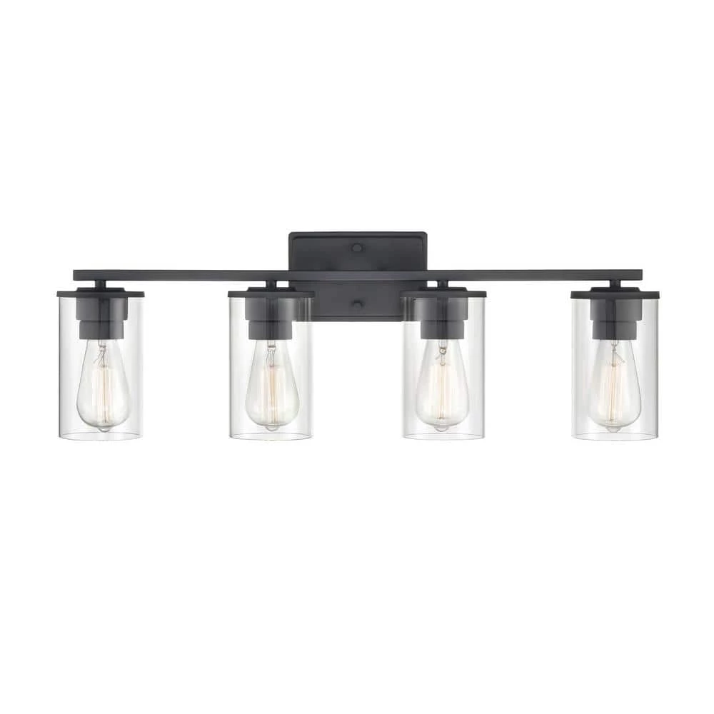 Verlana 27.625 in. 4-Light Matte Black Bathroom Vanity Light with Clear Glass Shade by Millennium Lighting 1 Verlana 27.625 in. 4-Light Matte Black Bathroom Vanity Light with Clear Glass Shade by Millennium Lighting