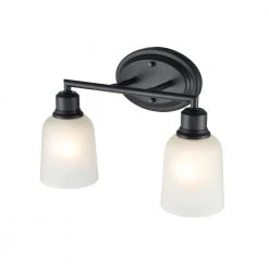 Amberle 15.25 in. 2-Light Matte Black Vanity Light with Frosted White Glass Shade by Millennium Lighting -Millennium Lighting Shop matte black millennium lighting vanity lighting 2802 mb 4f 1000