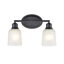 Amberle 15.25 in. 2-Light Matte Black Vanity Light with Frosted White Glass Shade by Millennium Lighting
