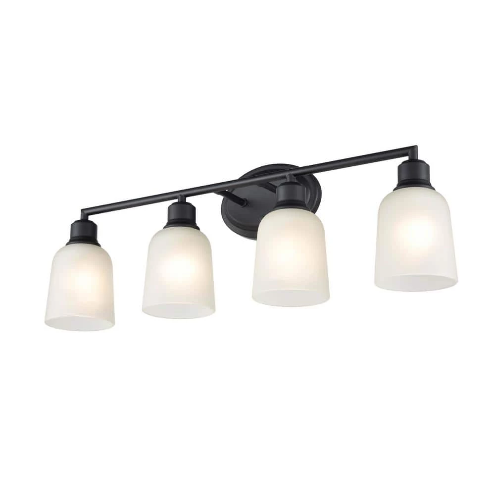 Amberle 28 in. 4-Light Matte Black Vanity Light with Frosted White Glass Shade by Millennium Lighting 4 Amberle 28 in. 4-Light Matte Black Vanity Light with Frosted White Glass Shade by Millennium Lighting - Image 4