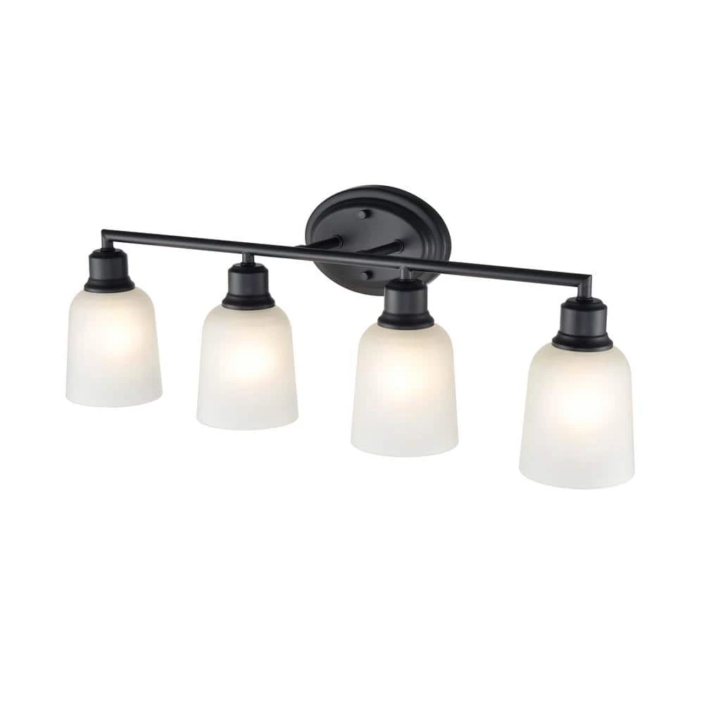 Amberle 28 in. 4-Light Matte Black Vanity Light with Frosted White Glass Shade by Millennium Lighting 3 Amberle 28 in. 4-Light Matte Black Vanity Light with Frosted White Glass Shade by Millennium Lighting - Image 3