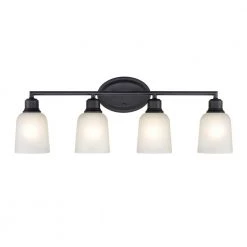 Amberle 28 in. 4-Light Matte Black Vanity Light with Frosted White Glass Shade by Millennium Lighting