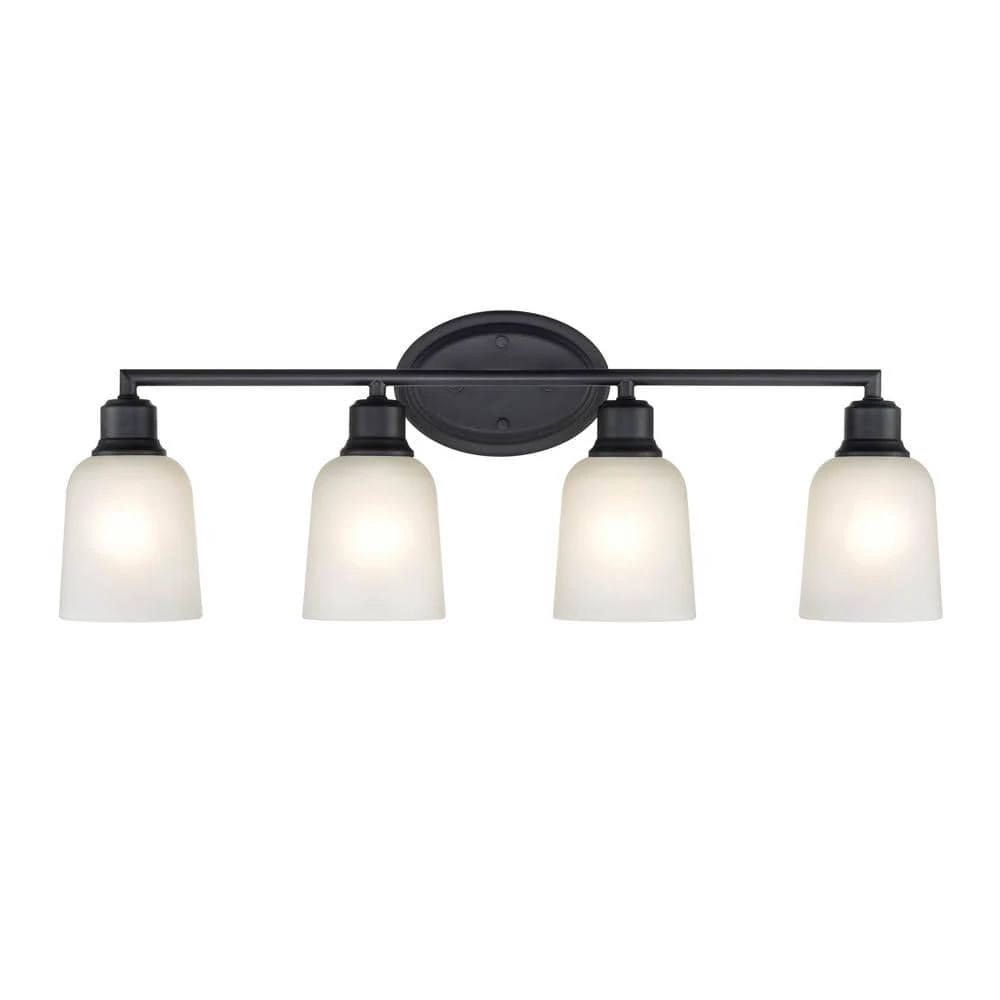 Amberle 28 in. 4-Light Matte Black Vanity Light with Frosted White Glass Shade by Millennium Lighting 1 Amberle 28 in. 4-Light Matte Black Vanity Light with Frosted White Glass Shade by Millennium Lighting
