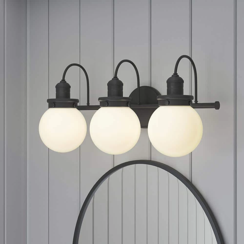 Ella 22.875 in. 3-Light Matte Black Vanity Light with White Glass Shade by Millennium Lighting 2 Ella 22.875 in. 3-Light Matte Black Vanity Light with White Glass Shade by Millennium Lighting - Image 2