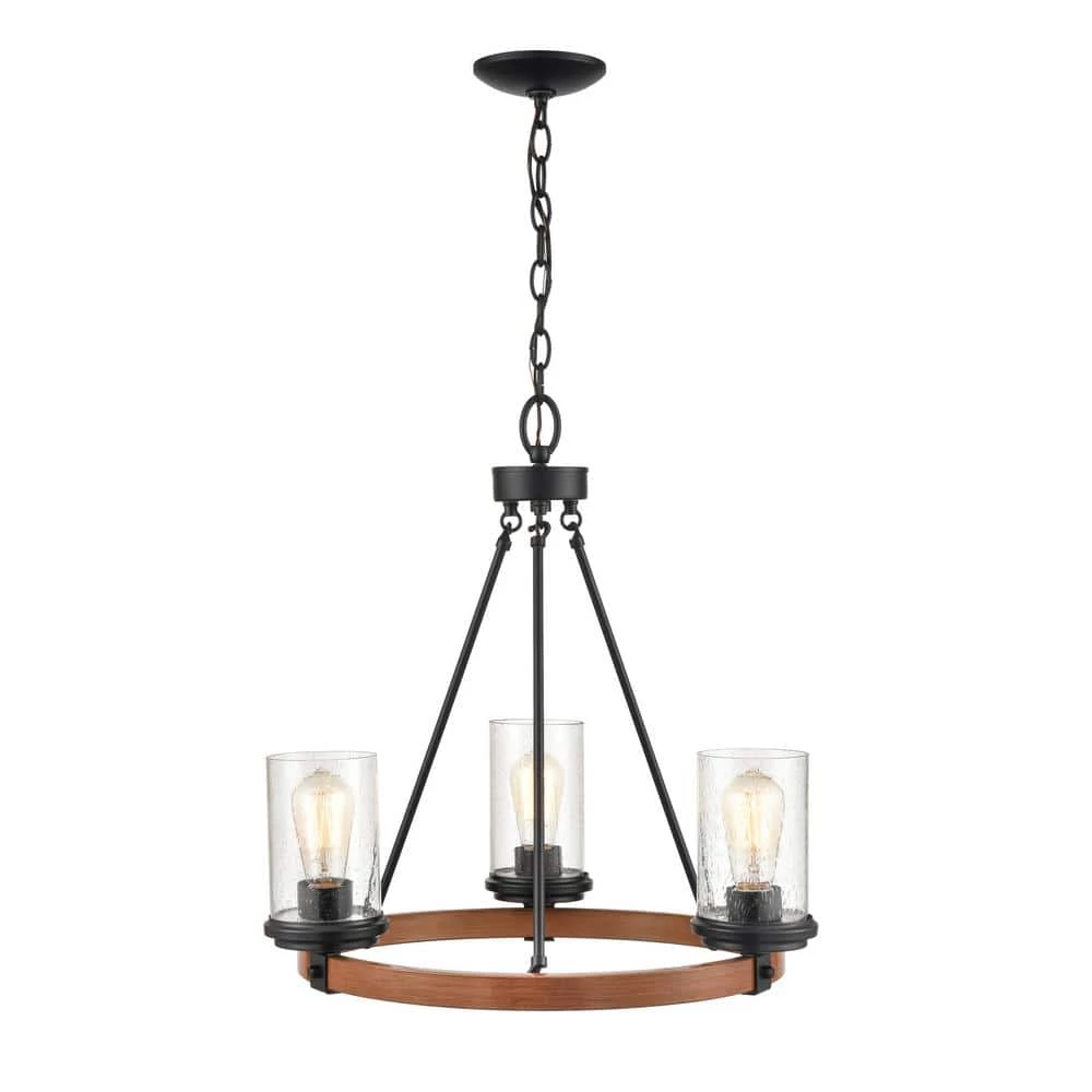 3 Light 21.08 in. Matte Black/Wood Grain Chandelier by Millennium Lighting 2 3 Light 21.08 in. Matte Black/Wood Grain Chandelier by Millennium Lighting - Image 2