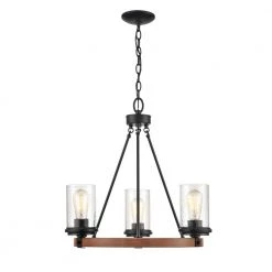 3 Light 21.08 in. Matte Black/Wood Grain Chandelier by Millennium Lighting