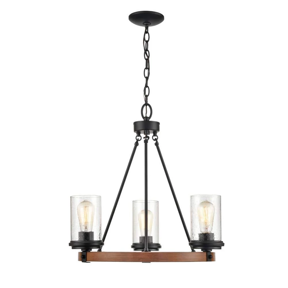 3 Light 21.08 in. Matte Black/Wood Grain Chandelier by Millennium Lighting 1 3 Light 21.08 in. Matte Black/Wood Grain Chandelier by Millennium Lighting