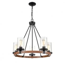 5-Lights 26 in. Matte Black/Wood Grain Chandelier by Millennium Lighting -Millennium Lighting Shop matte black wood grain millennium lighting chandeliers 3825 mb wg 4f 1000