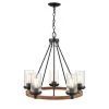 5-Lights 26 in. Matte Black/Wood Grain Chandelier by Millennium Lighting