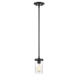 1-Light 7 in. Matte Black/Wood Grain Mini Pendant by Millennium Lighting