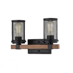 13 in. 2-Light Matte Black/Wood Grain Vanity Light by Millennium Lighting