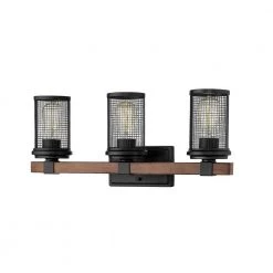 22 in. 3-Light Matte Black/Wood Grain Vanity Light by Millennium Lighting
